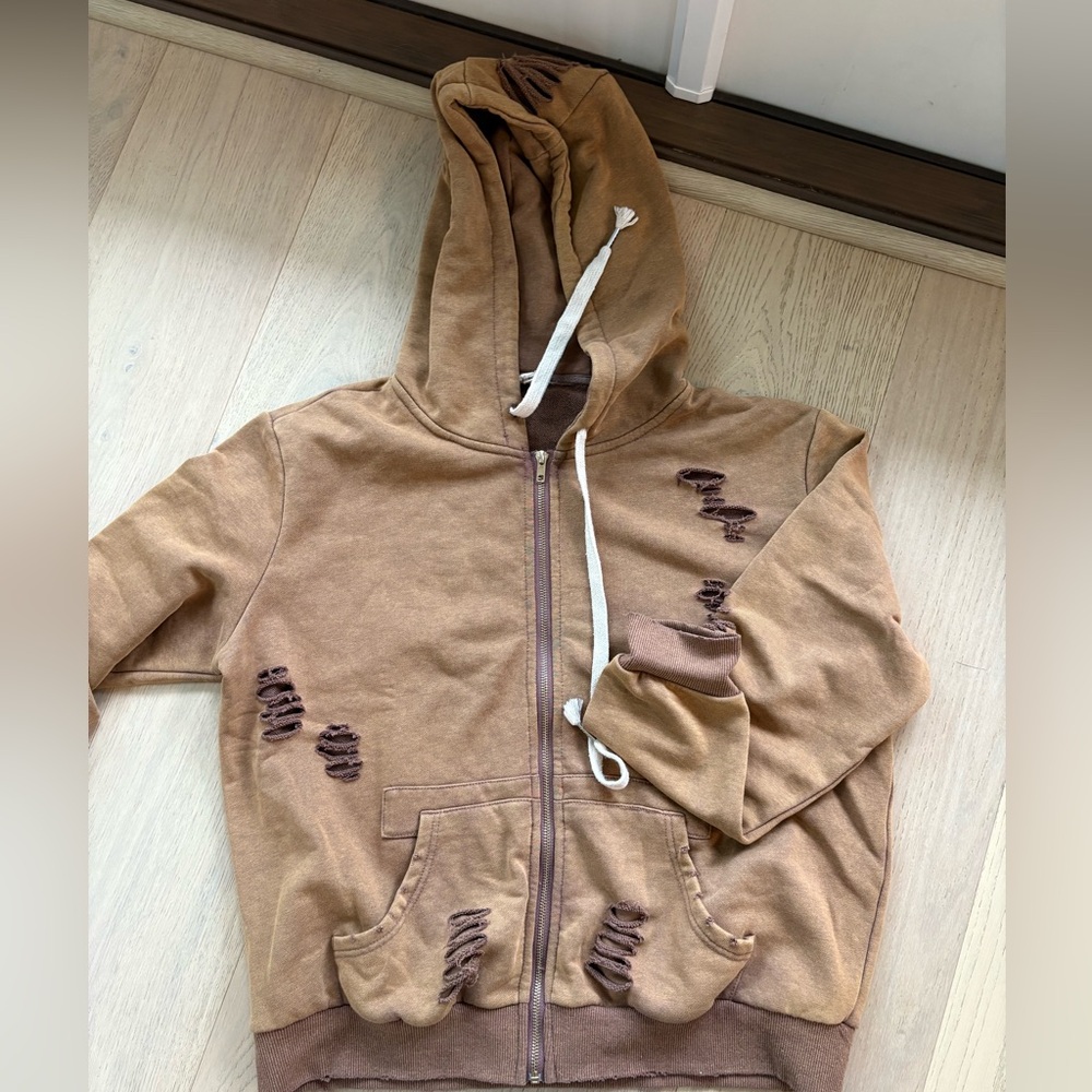 Pol Distressed Hoodie in Mocha Size SMALL